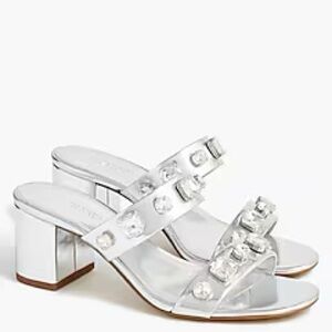 NWT J Crew heels bling silver heels/slip on sandals with jewels